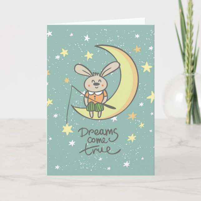 Carte Les rêves deviennent réalité | Lapin sur la Lune (Devant)