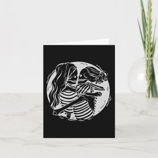 Carte Lesbian Couple Lgbtq Pride Skeletons Kissing Valen (Devant)