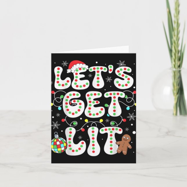Carte Let S Get Lit Funny Christmas Lights Xmas Pajamas  (Devant)