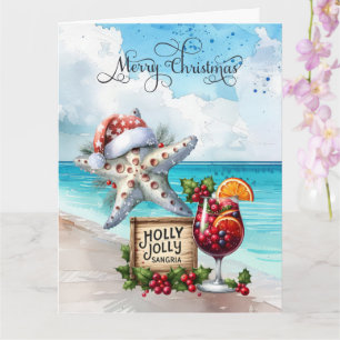 Carte L'étoile de mer porte un chapeau de Père Noël avec