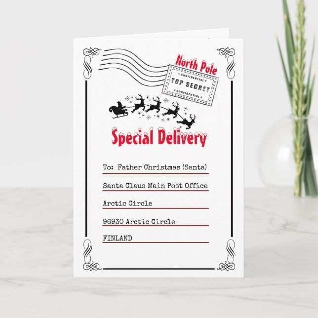 Carte Lettre à Père Noël Pôle Nord livraison enfants pho (Devant)