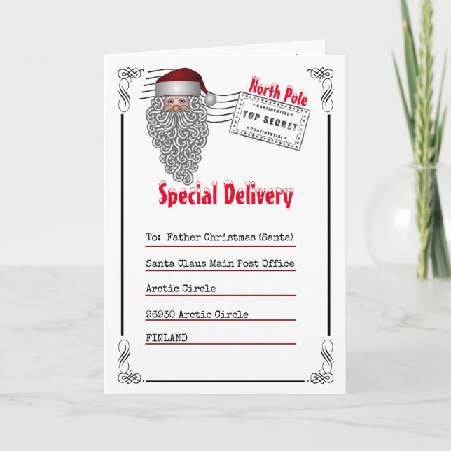 Carte Lettre à Père Noël Pôle Nord photo pour enfants (Devant)