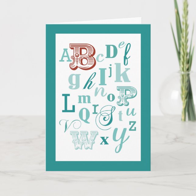 Carte Lettre B Nom initial Alphabet Anniversaire Turquoi (Devant)