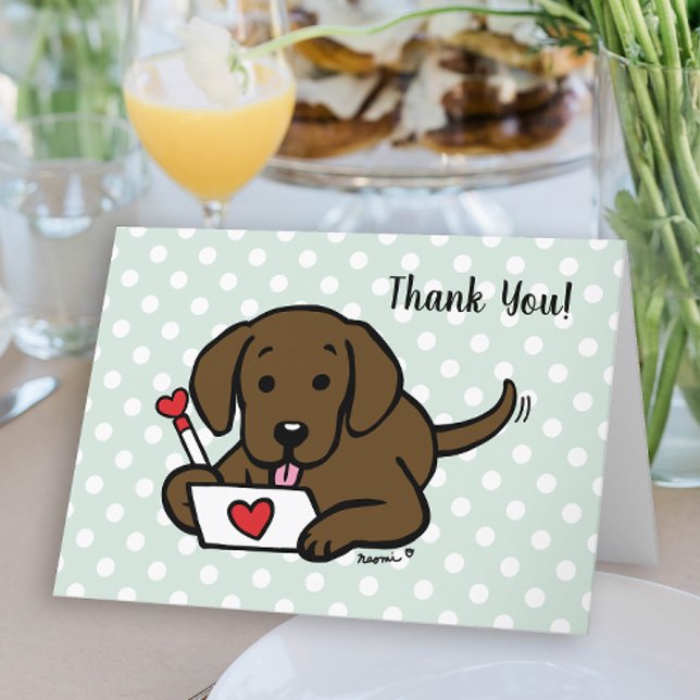 Carte LETTRE D'AMOUR CHOCOLÉE Labrador Merci (Chocolate Labrador Love Letter Design Thank You Cards for Labrador Owners.  Cute Cartoon Style Art.)