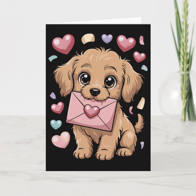 Carte Lettre de cœur de chiot de la Saint-Valentin flott (Devant)