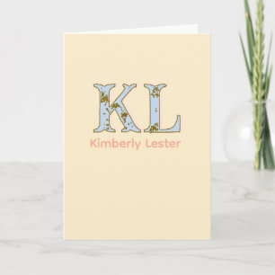 Carte lettre de nom monogramme pêche rétro pastel gras