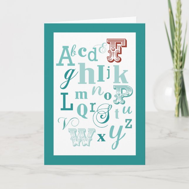 Carte Lettre F Nom initial Alphabet Anniversaire Turquoi (Devant)