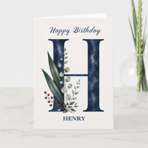 Carte Lettre H Anniversaire pour lui Nom Personnalisé Bl