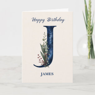 Carte Lettre J Anniversaire pour lui Nom Personnalisé Bl