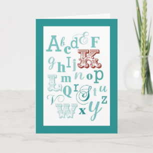 Carte Lettre K Nom initial Alphabet Anniversaire Turquoi