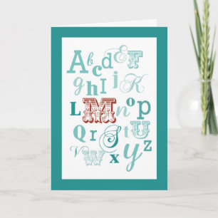 Carte Lettre M Nom initial Alphabet Anniversaire Turquoi