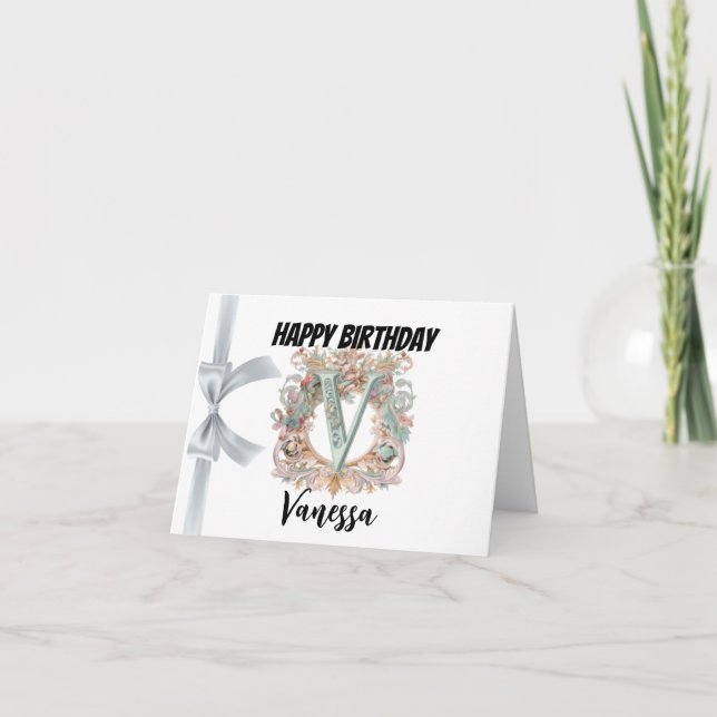 Carte Lettre monogramme "V" Joyeux anniversaire (Devant)