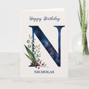 Carte Lettre N Anniversaire pour lui Personnalisé Nom Bl