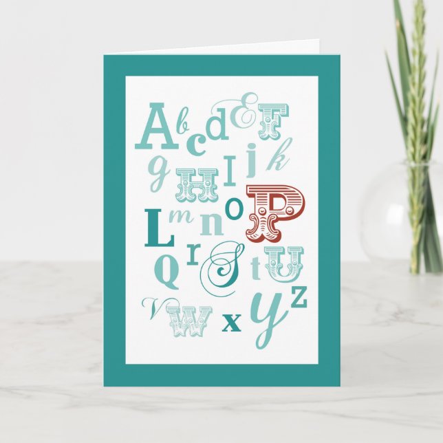 Carte Lettre P Nom initial Alphabet Anniversaire Turquoi (Devant)