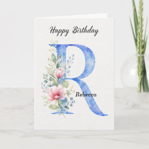 Carte Lettre R Anniversaire Nom Personnalisé Son Bleu Mo