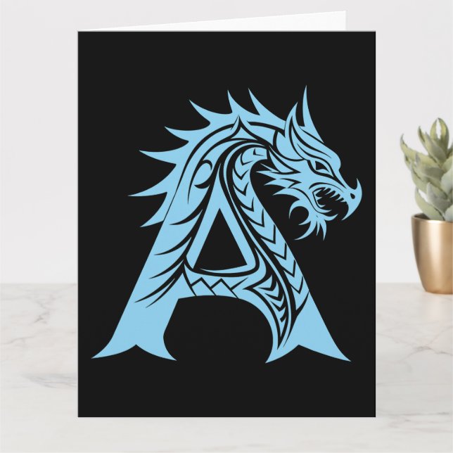 Carte LETTRE STYLE Dragon A, Alphabet Dragon, Monogramme (Petite plante)