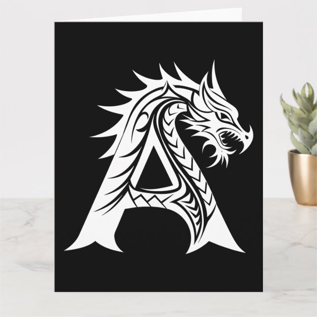 Carte LETTRE STYLE Dragon A, Alphabet Dragon, Monogramme (Petite plante)