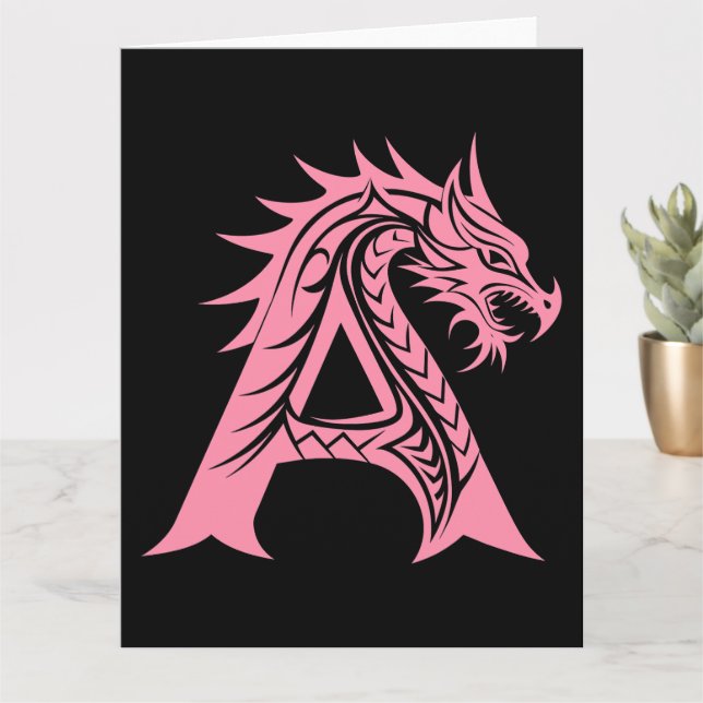 Carte LETTRE STYLE Dragon A, Alphabet Dragon, Monogramme (Petite plante)