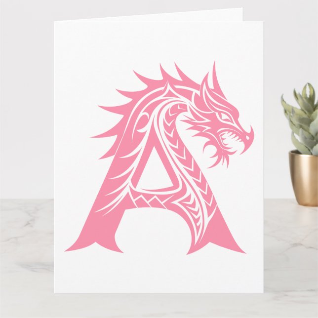 Carte LETTRE STYLE Dragon A, Alphabet Dragon, Monogramme (Petite plante)