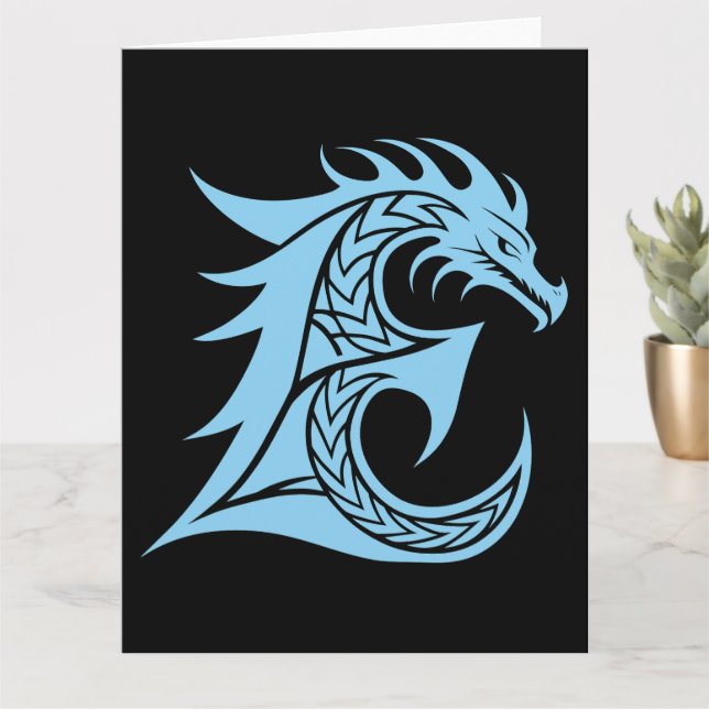 Carte LETTRE STYLE dragon E, Alphabet dragon, Monogramme (Petite plante)