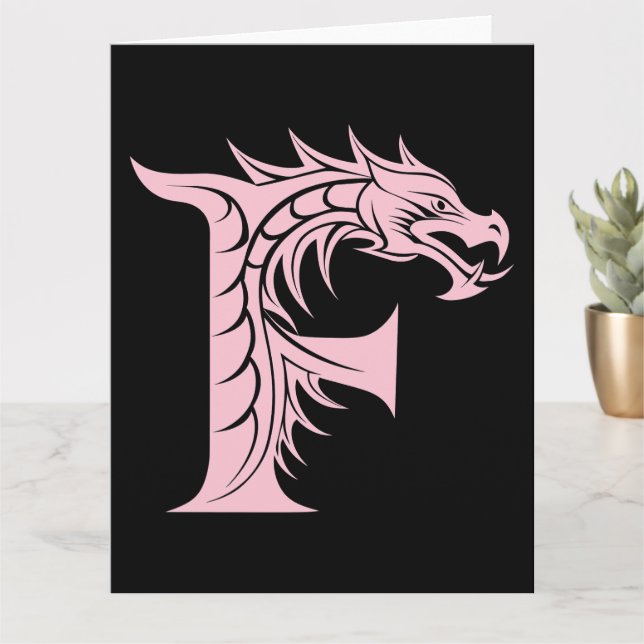 Carte LETTRE STYLE dragon F, Alphabet dragon, Monogramme (Petite plante)