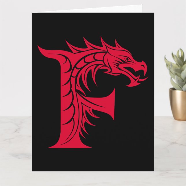 Carte LETTRE STYLE dragon F, Alphabet dragon, Monogramme (Petite plante)