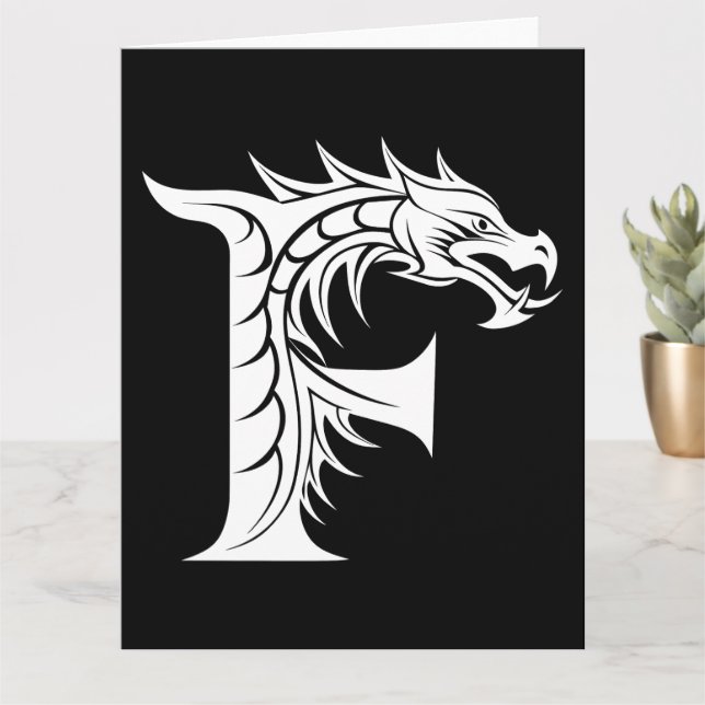 Carte LETTRE STYLE dragon F, Alphabet dragon, Monogramme (Petite plante)