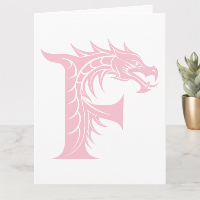 Carte LETTRE STYLE dragon F, Alphabet dragon, Monogramme (Petite plante)