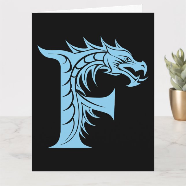 Carte LETTRE STYLE dragon F, Alphabet dragon, Monogramme (Petite plante)