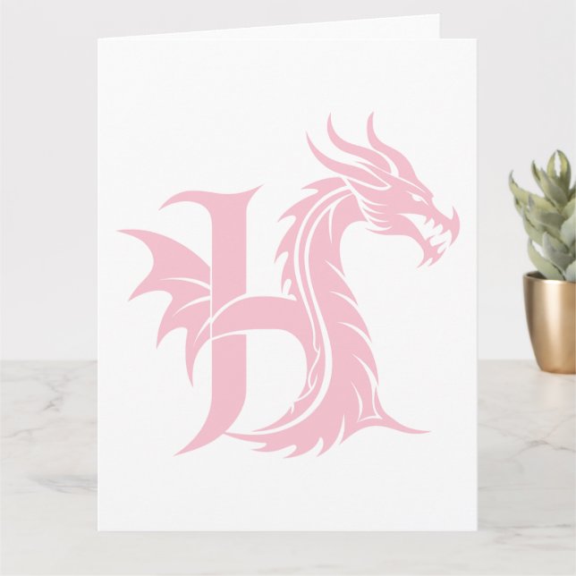 Carte LETTRE STYLE Dragon H, Alphabet Dragon, Monogramme (Petite plante)