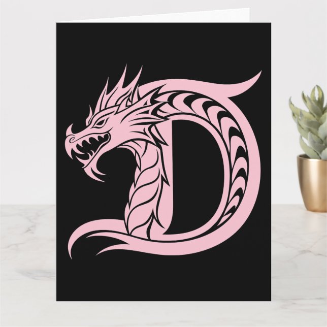 Carte LETTRE STYLÉE D Dragon, Alphabet Dragon, Monogramm (Petite plante)