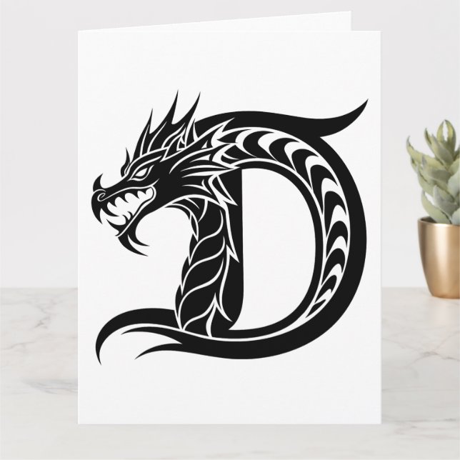 Carte LETTRE STYLÉE D Dragon, Alphabet Dragon, Monogramm (Petite plante)
