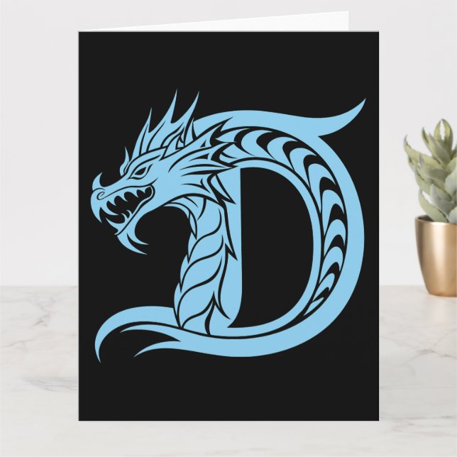 Carte LETTRE STYLÉE D Dragon, Alphabet Dragon, Monogramm (Petite plante)