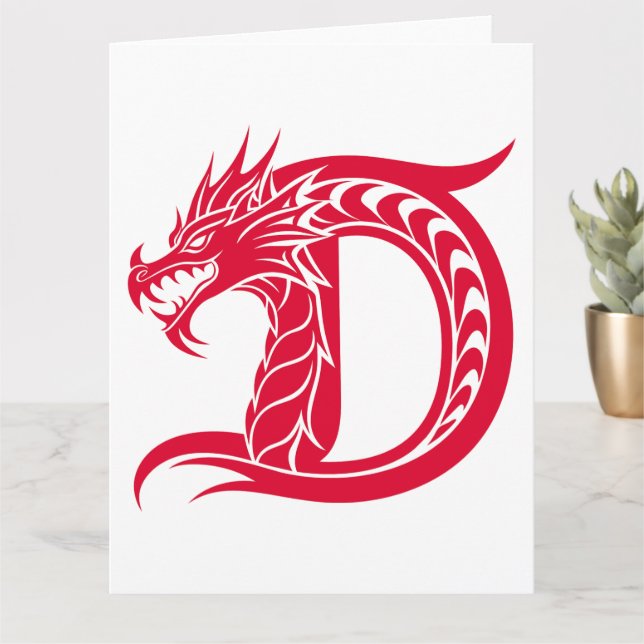 Carte LETTRE STYLÉE D Dragon, Alphabet Dragon, Monogramm (Petite plante)