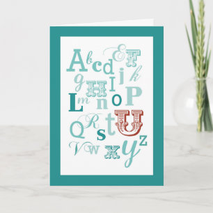 Carte Lettre U Nom initial Alphabet Anniversaire Turquoi