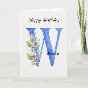 Carte Lettre W Anniversaire Nom Personnalisé Son Bleu Mo