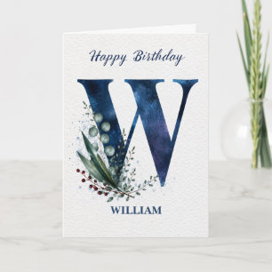 Carte Lettre W Anniversaire pour lui Nom Personnalisé Bl