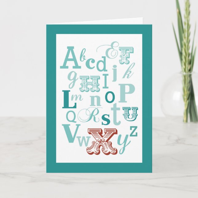 Carte Lettre X Nom initial Alphabet Anniversaire Turquoi (Devant)