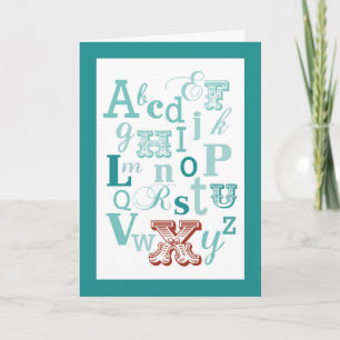 Carte Lettre X Nom initial Alphabet Anniversaire Turquoi