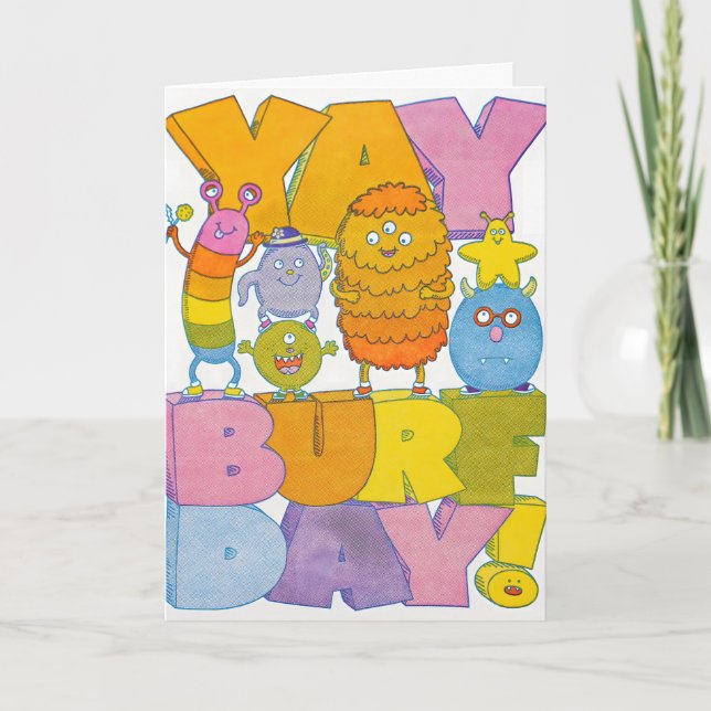 Carte lettrepressée Yay Burfday Monsters (Devant)