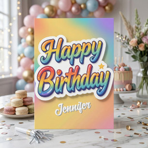 Carte Lettres bulles 3D dégradé pastel Joyeux Anniversai
