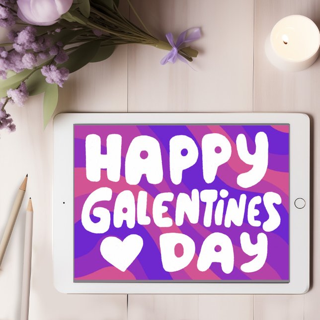 Carte Lettres bulles de Galentine Super Retro numérique (Galentine Bubble Letters Groovy Retro Digital eCard Happy Galentines Day Online Email Virtual Card)