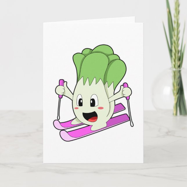 Carte Lettuce en skieur avec des skis (Devant)