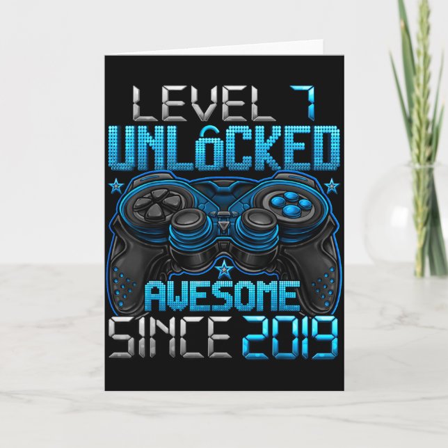 Carte Level 7 Unlocked 7 Year Old For Boys 7th Birthday  (Devant)