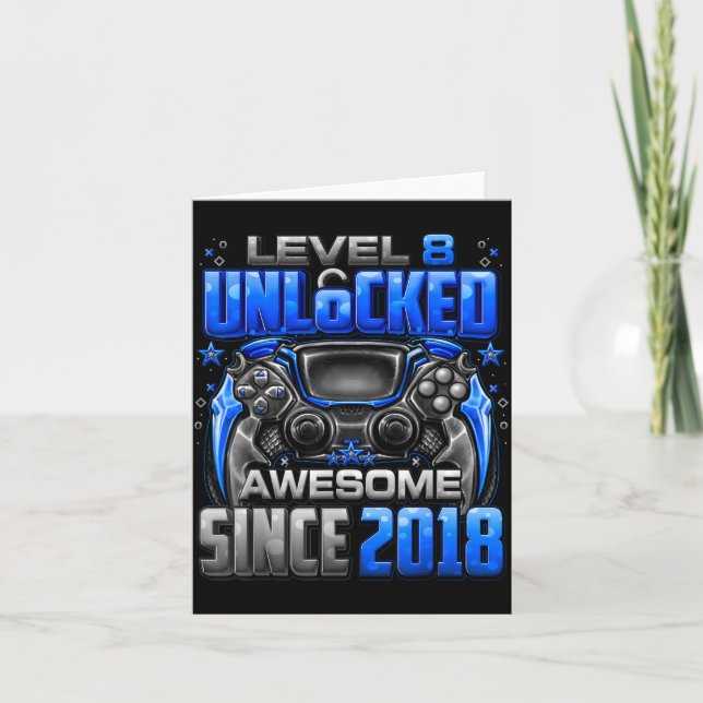 Carte Level 8 Unlocked Awesome Since 2018 8th Birthday G (Devant)