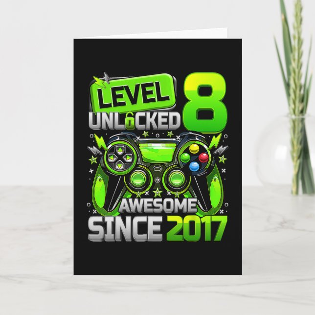 Carte Level 8 Unlocked Awesome Since 8th Birthday Gaming (Devant)