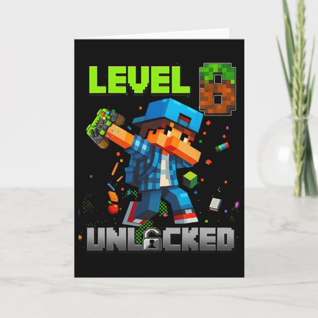 Carte Level 8 Unlocked Funy Birthday Boy Pixel Gamer 8th (Devant)