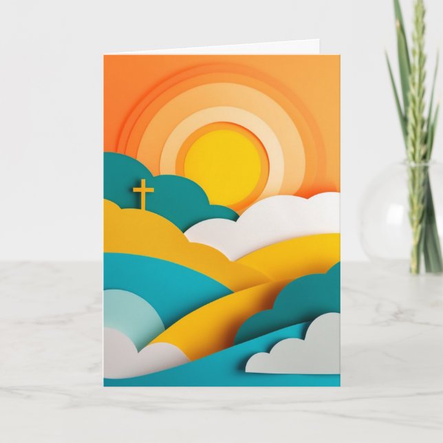 Carte Lever de soleil sur des collines en papier découpé (Devant)