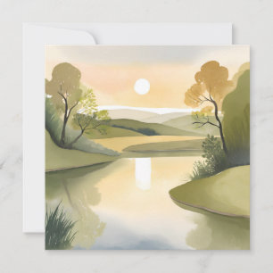 Carte Lever de soleil sur la rivière   Aquarelle Jaune