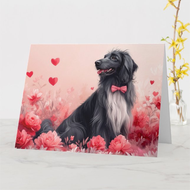 Carte Lévrier Afghan avec des Roses - Saint-Valentin  (Fleur jaune)